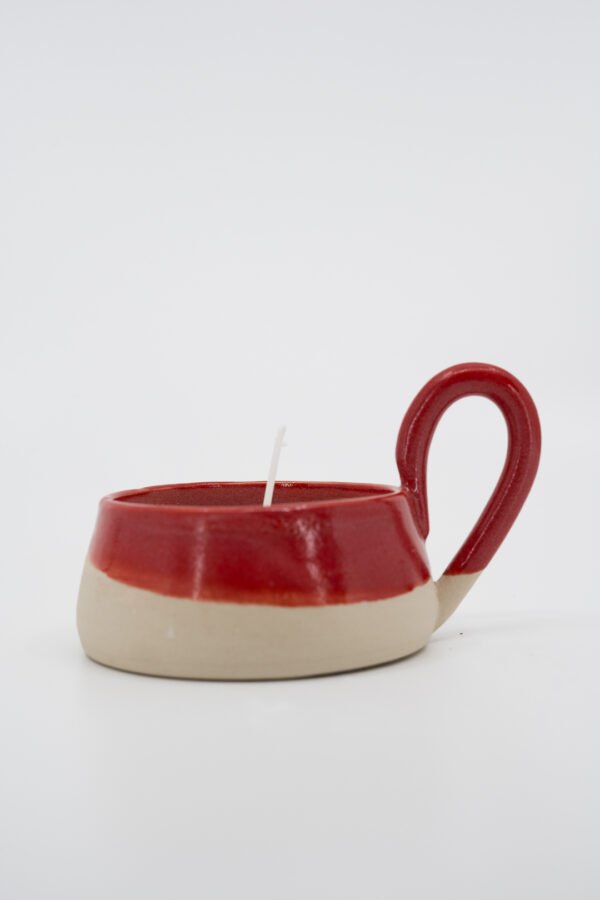 DSC02281 Bougie avec anse - Émail framboise & parfum coton