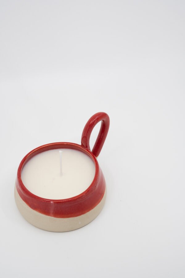 DSC02283 Bougie avec anse - Émail framboise & parfum coton